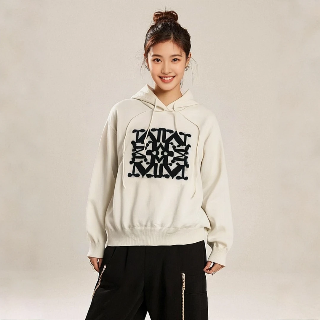 字母针织常规亲肤宽松型女衫秋季中性加绒潮流