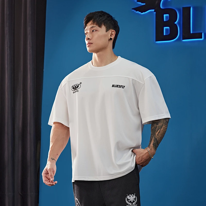 BLUESFLY美式健身运动短袖t恤男女圆领半袖宽松潮牌训练肌肉显大