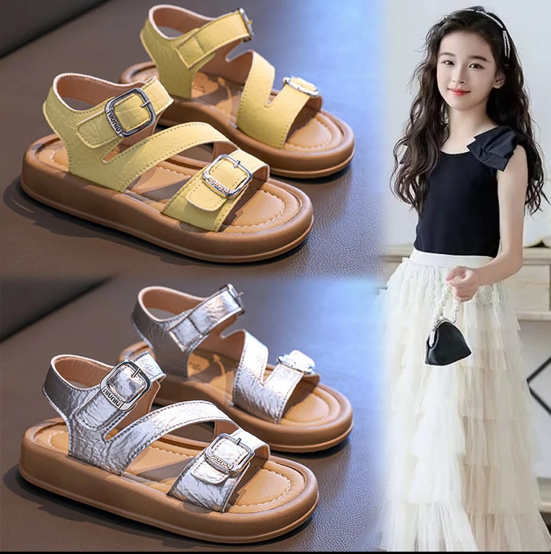 女童夏季新款儿童凉鞋中大童鞋搭扣休闲凉鞋轻便沙滩鞋闪亮演出软