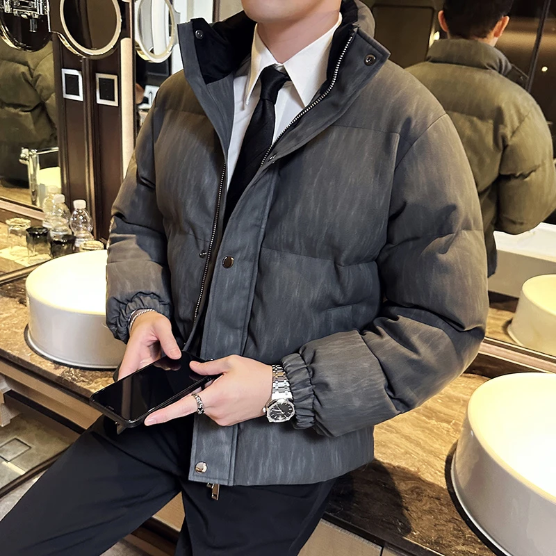 CATIA SELI时尚肌理感加厚PU皮外套男士冬季时尚立领拉链面包服