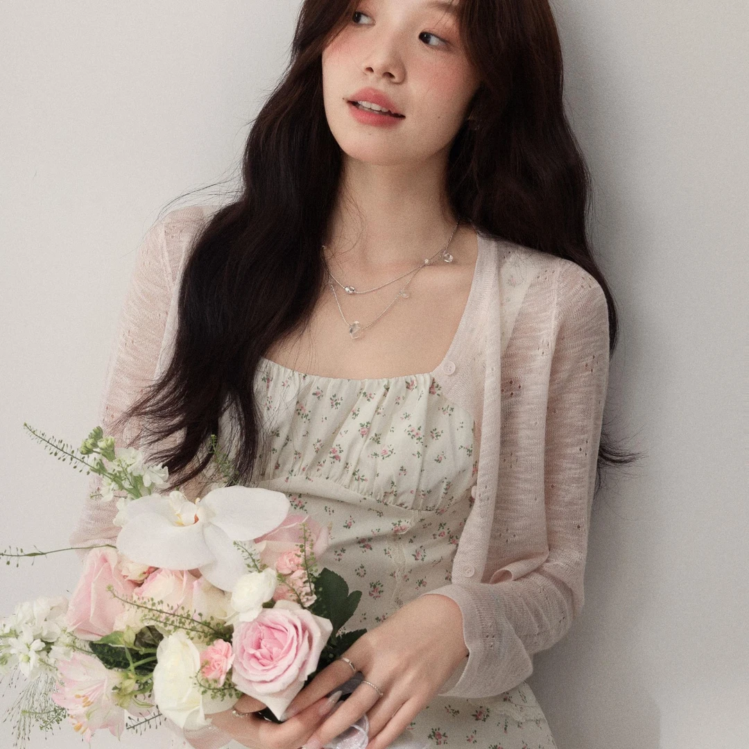 Even一雯【甜桃泡泡开衫】韩系高智感浅粉舒适百搭柔软亲肤夏季开衫