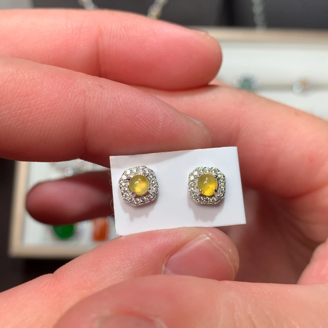 翡翠手链银S925镶嵌天然翡翠耳钉