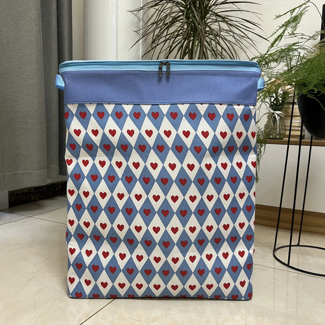 120升郁金香蓝桃心家用多层帆布棉被棉衣衣物整理收纳储物袋