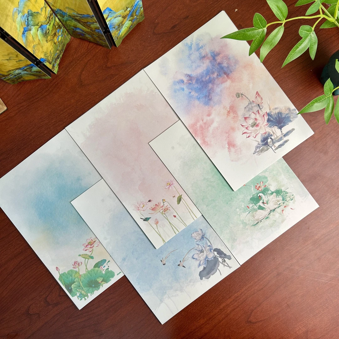 【墨韵·荷花】小楷蜡染纸17*27cm半生熟1包100张100款式