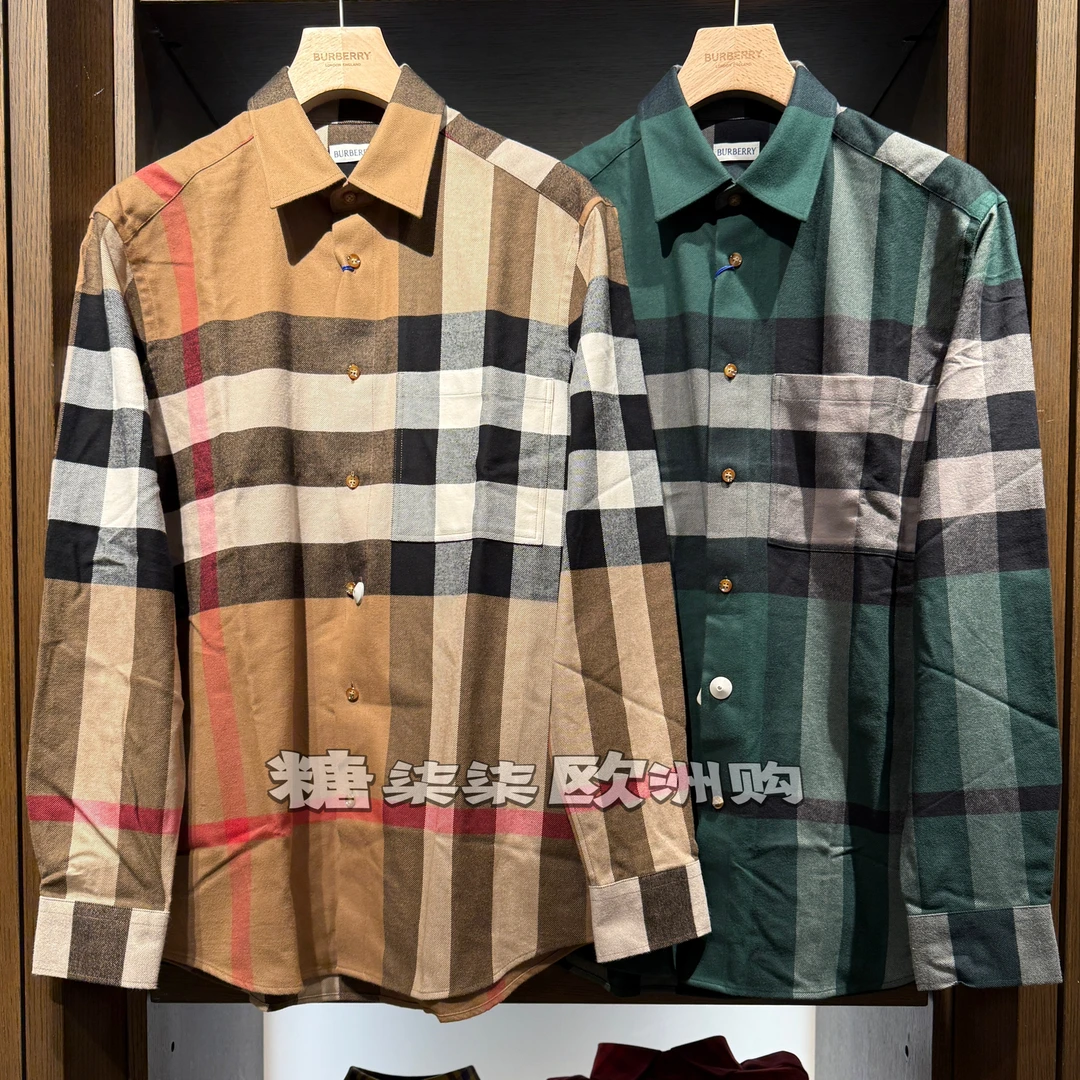 未使用 BURBERRY/博柏利 男士休闲商务格纹衬衫外套 加厚棉法兰绒