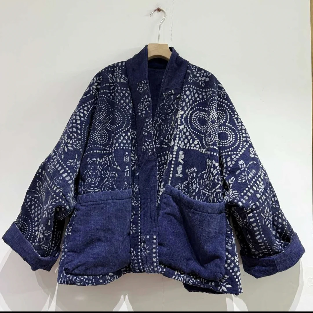 二囍古朴251122纯色土布豆染双面穿夹棉道袍