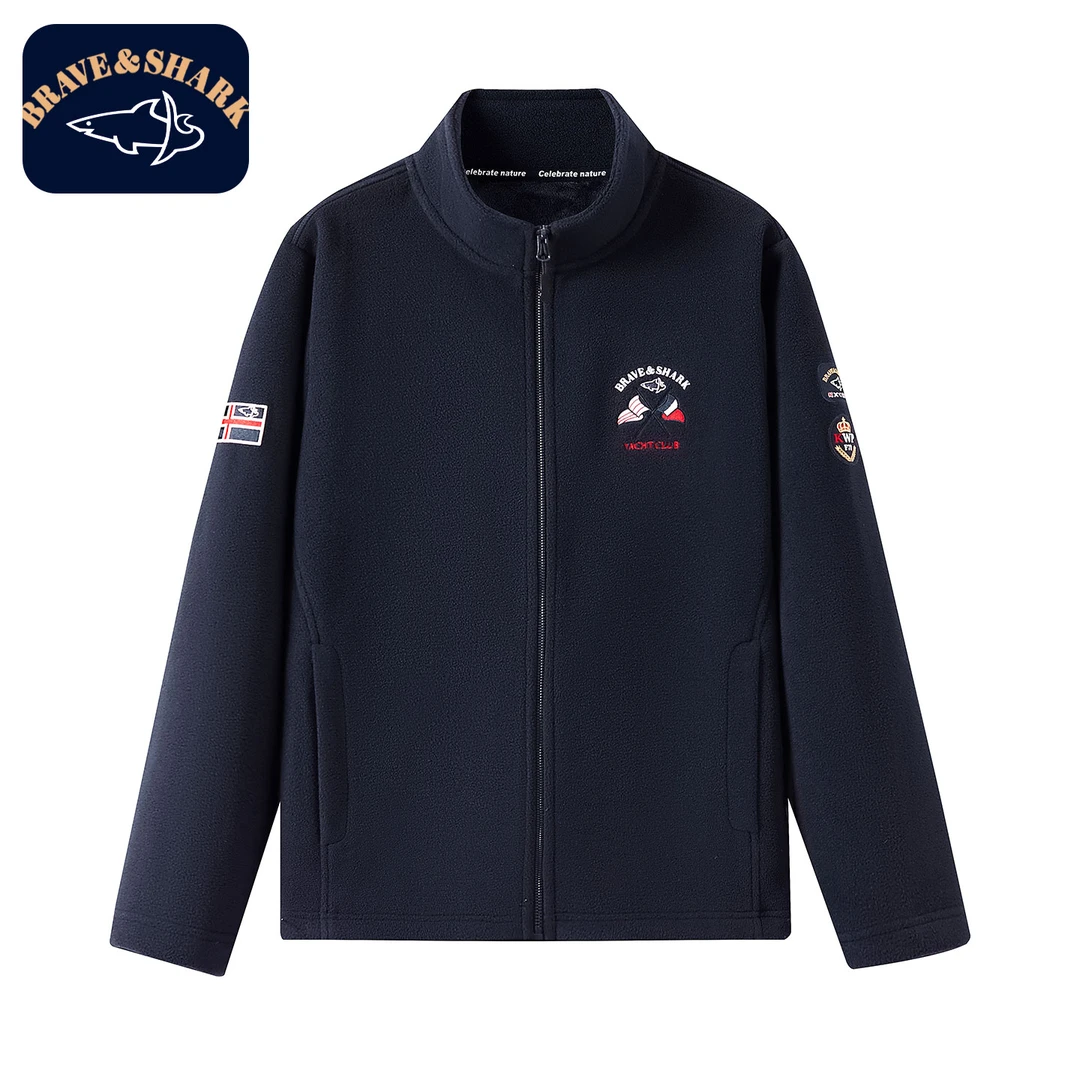 【官方正品】BRAVE&SHARK/勇士鲨鱼男士春秋款开衫时尚抓绒夹克外套