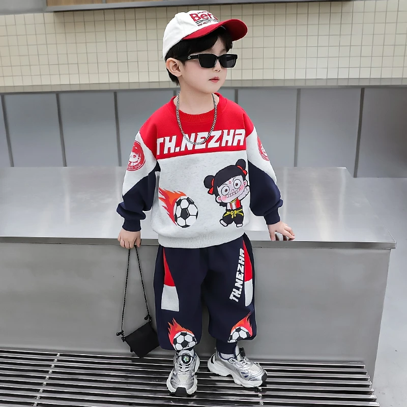哪吒儿童服装男童春秋季长袖运动卫衣套装2025新款男孩秋装闪亮灯