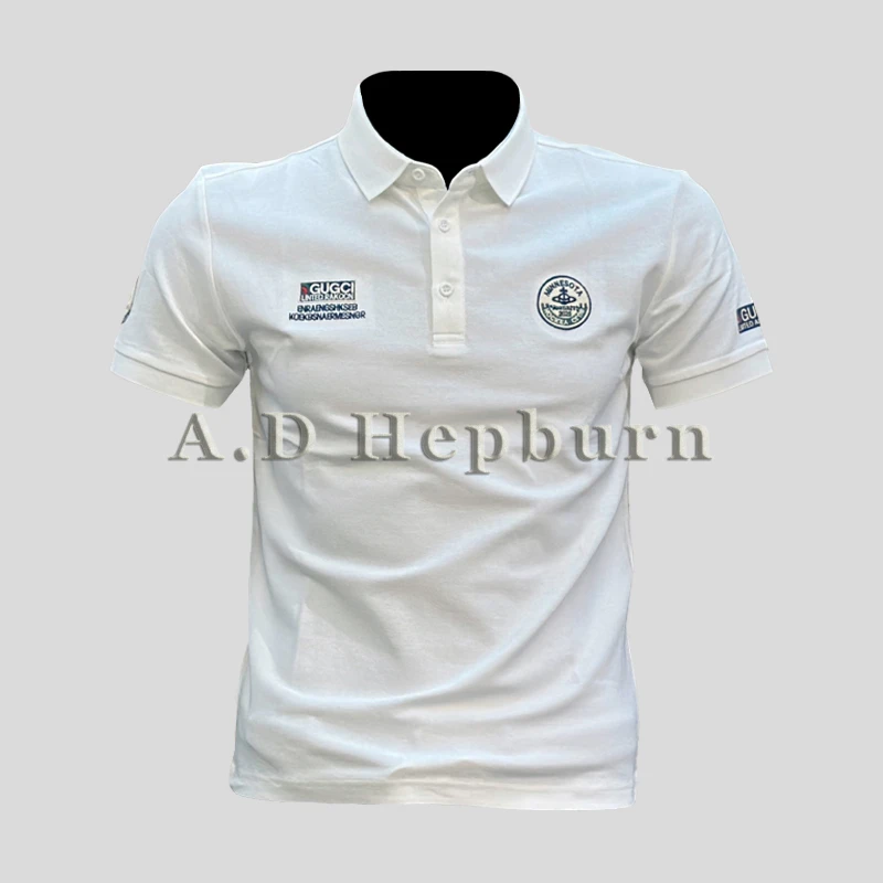 A.D Hepburn青年刺绣修身潮牌polo衫男印花翻领夏季时尚短袖T恤潮