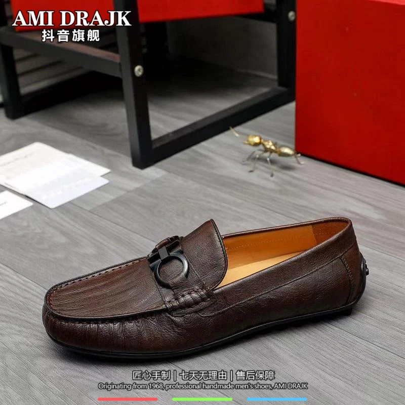 AMI DRAJK欧洲站英伦百搭懒人一脚蹬软底真皮豆豆鞋男休闲皮鞋防
