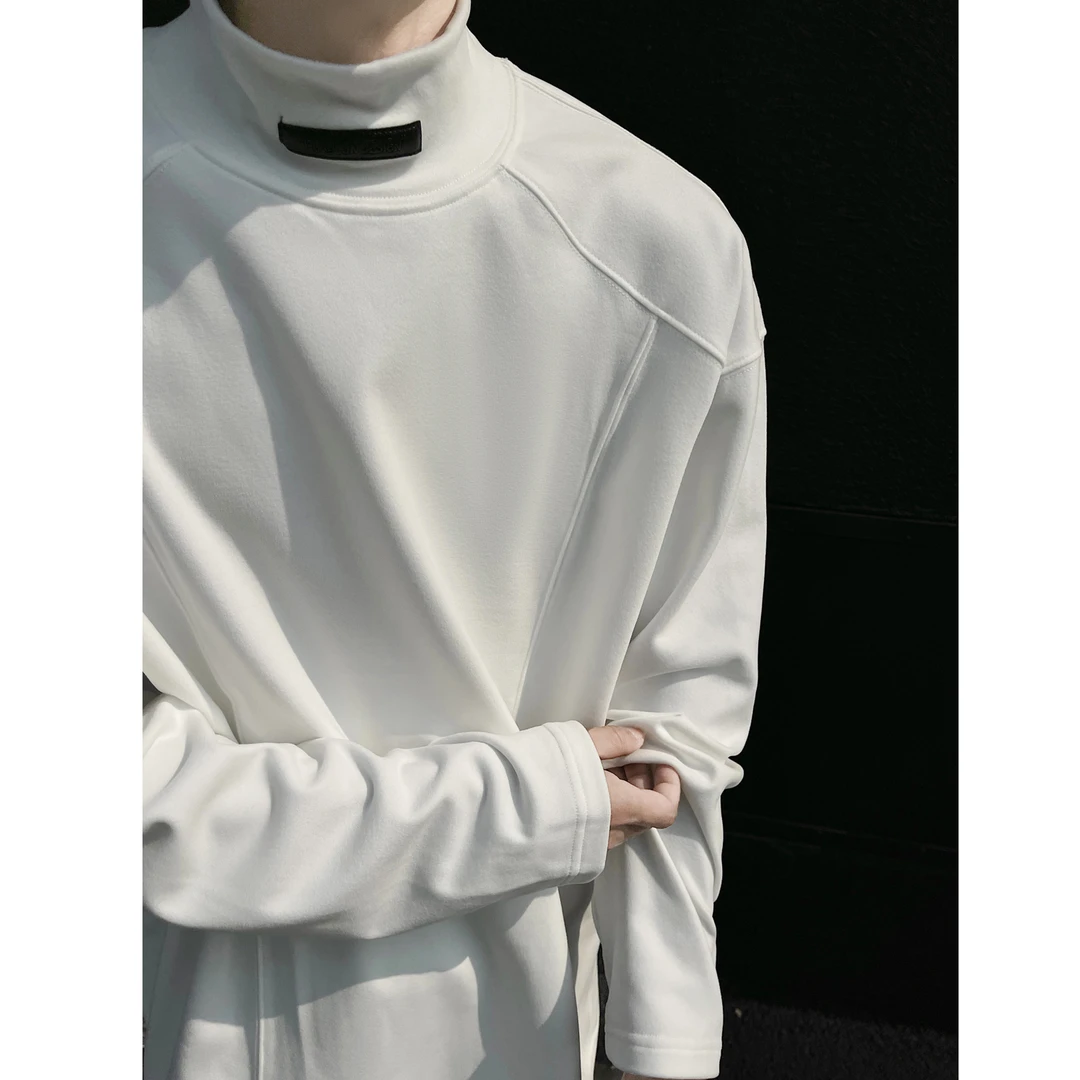 韩系复古半高领德绒长袖卫衣男2025秋冬潮流百搭高级感内搭打底衫