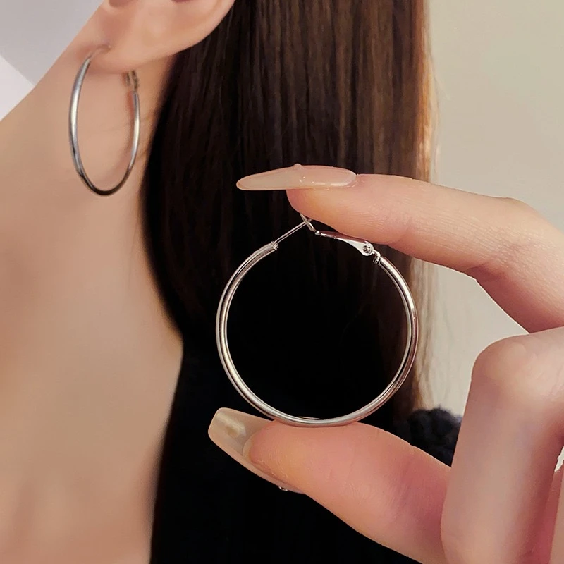 铜合金耳饰 经典素圈欧美清冷风大耳圈时尚耳环圈圈款