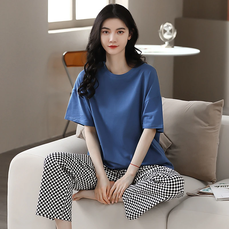 莫代尔减龄睡衣2025新款圆领套头短袖长裤套装春夏家居服可外穿