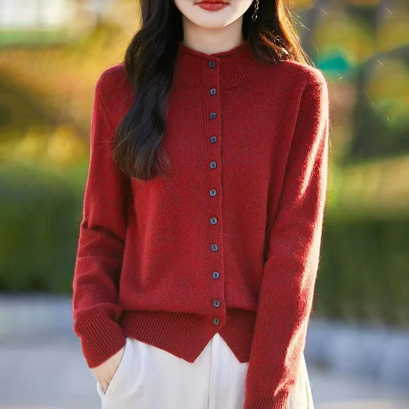 三根花纱加厚卷边针织开衫