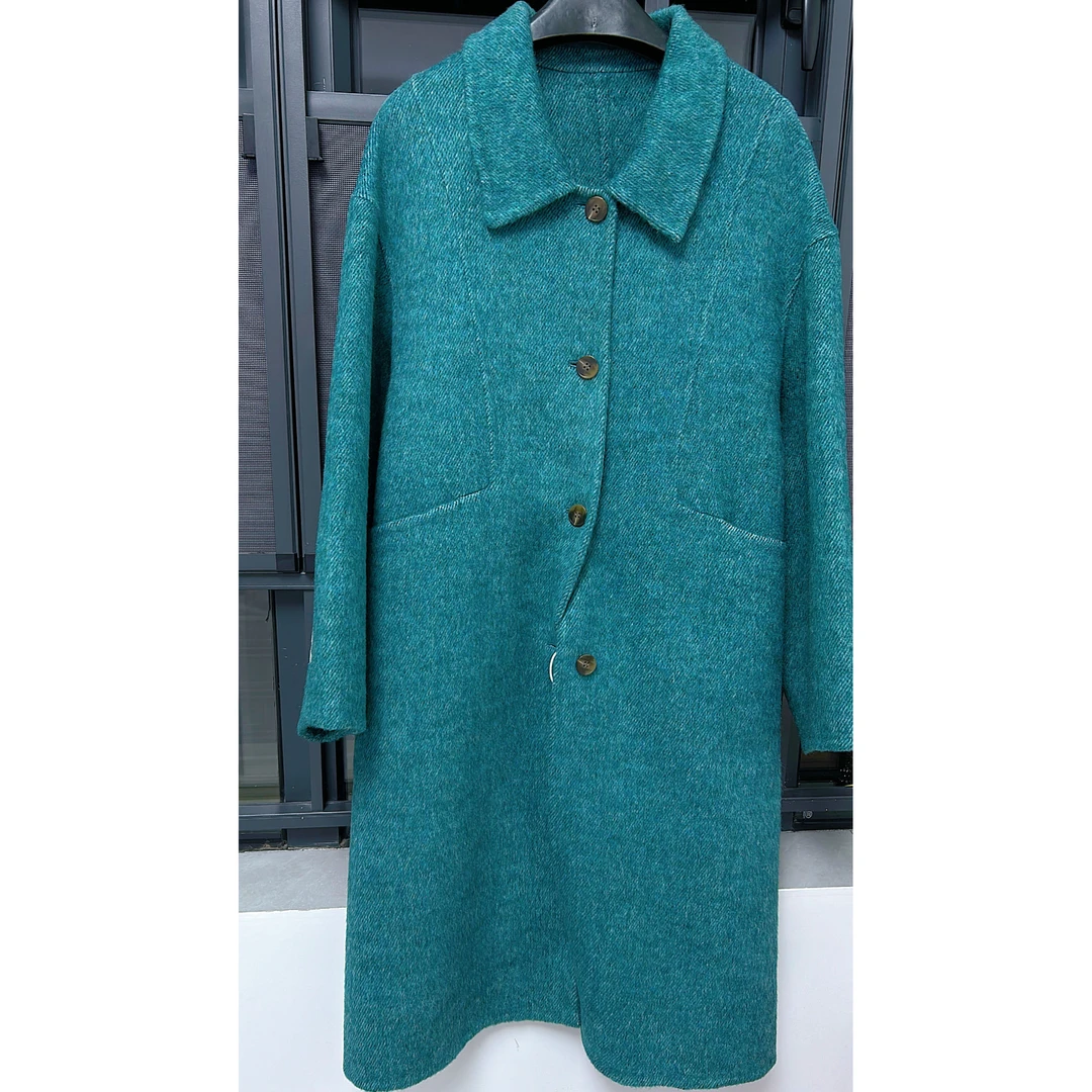 【海盐蓝】加厚宽松高级感双面呢羊毛大衣冬季休闲百搭70%羊毛大衣