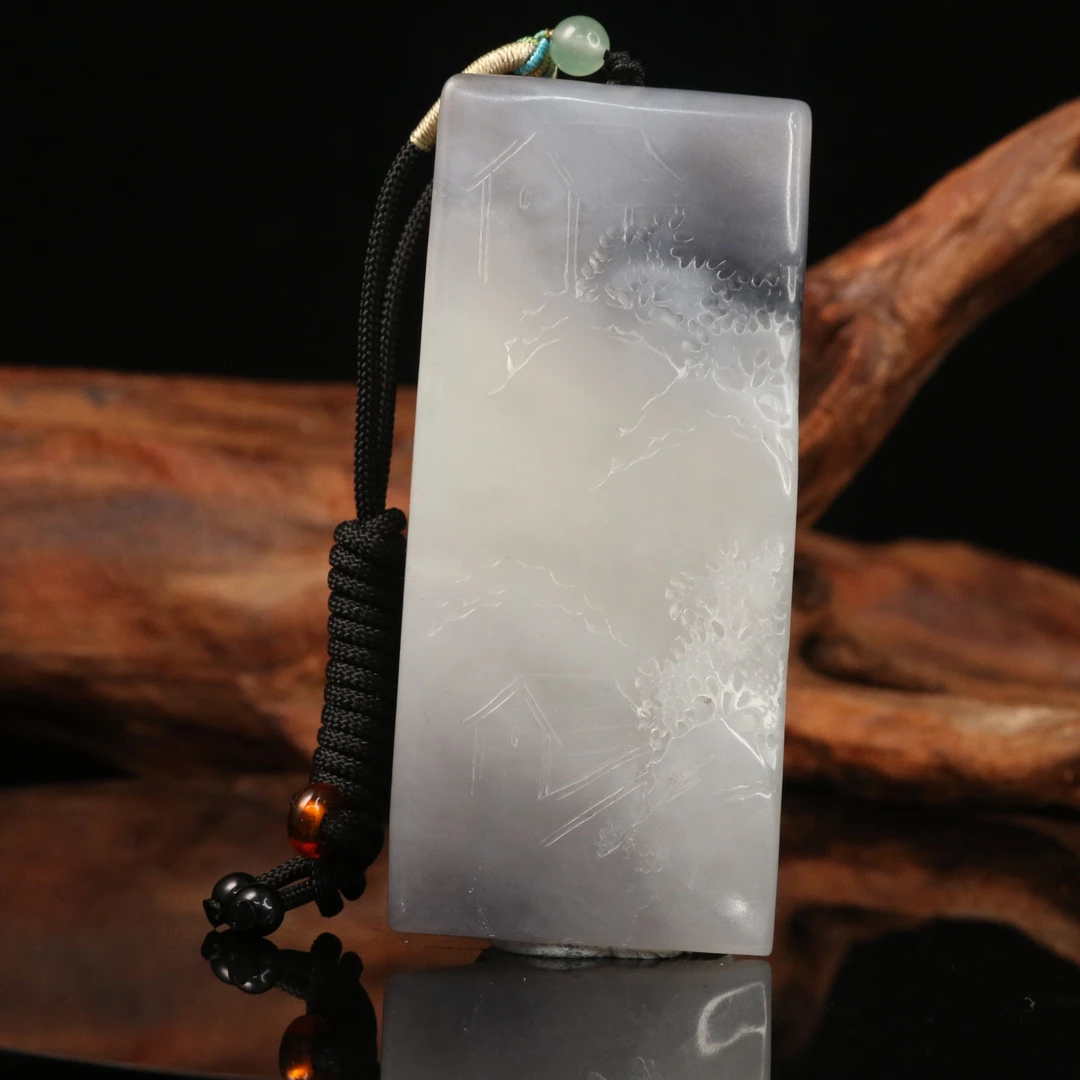 14和田玉烟紫山水观音/000398上海嘉禾拍卖