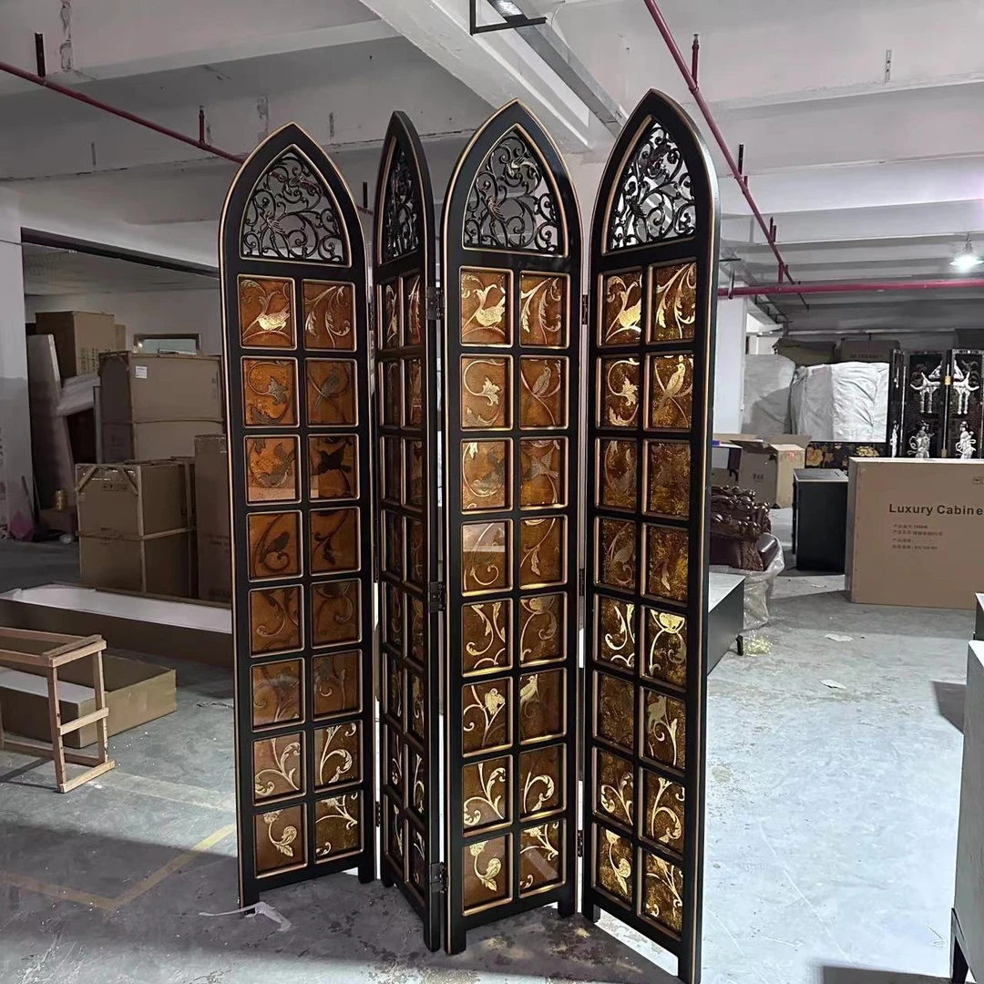 ZS120669  中古风玄关隔断客厅门四扇屏风 1640*2140