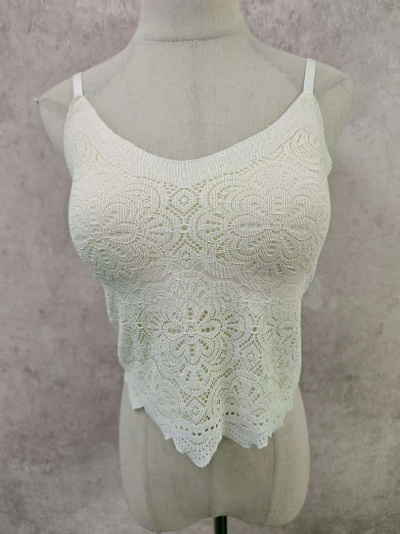 KELLY MOSS2025香槟色新款蕾丝背心通勤短款百搭打底美背性感