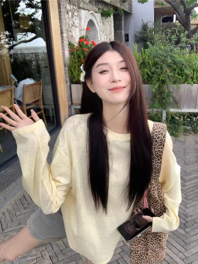 薄款防晒罩衫长袖T恤女夏季新款慵懒风宽松休闲时尚辣妹上衣