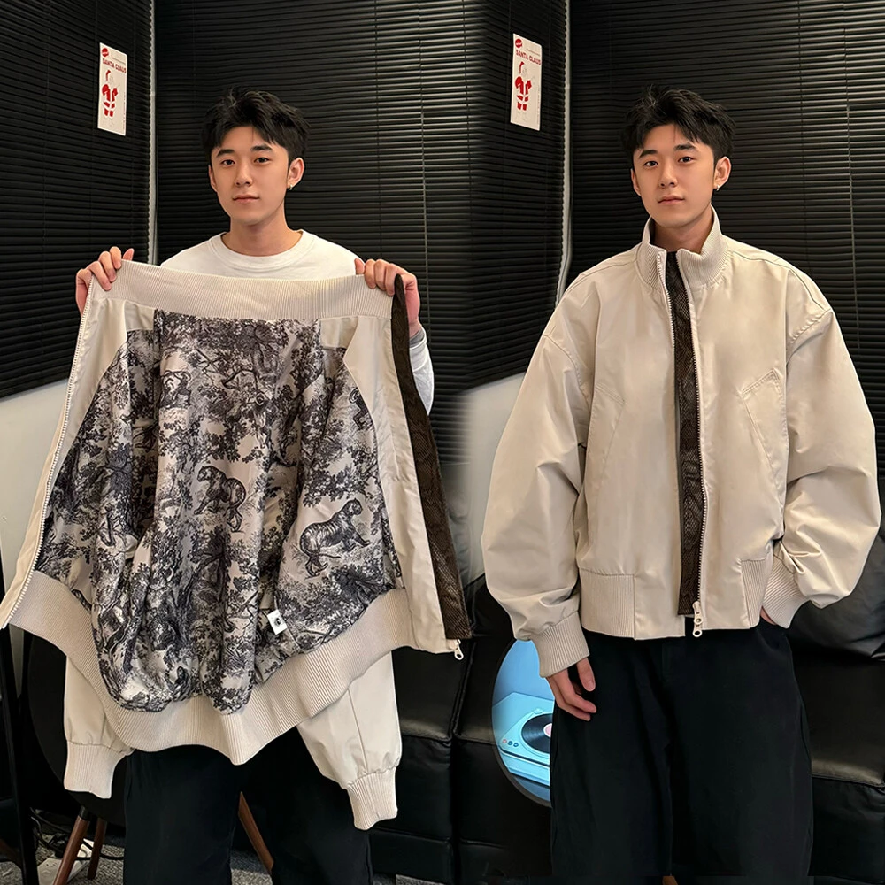 开春限定蛇年繁华立领夹克潮流时尚简约百搭宽松塑性高街立领夹克