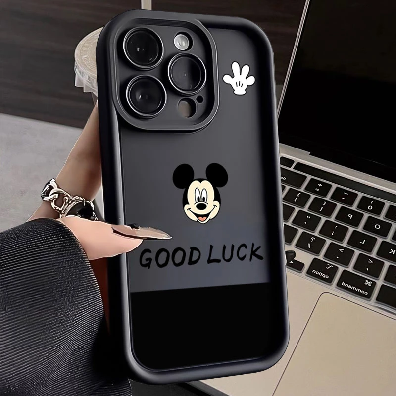 黑色米奇适用iphone16苹果手机壳15promax金刚砂14软13全包1211