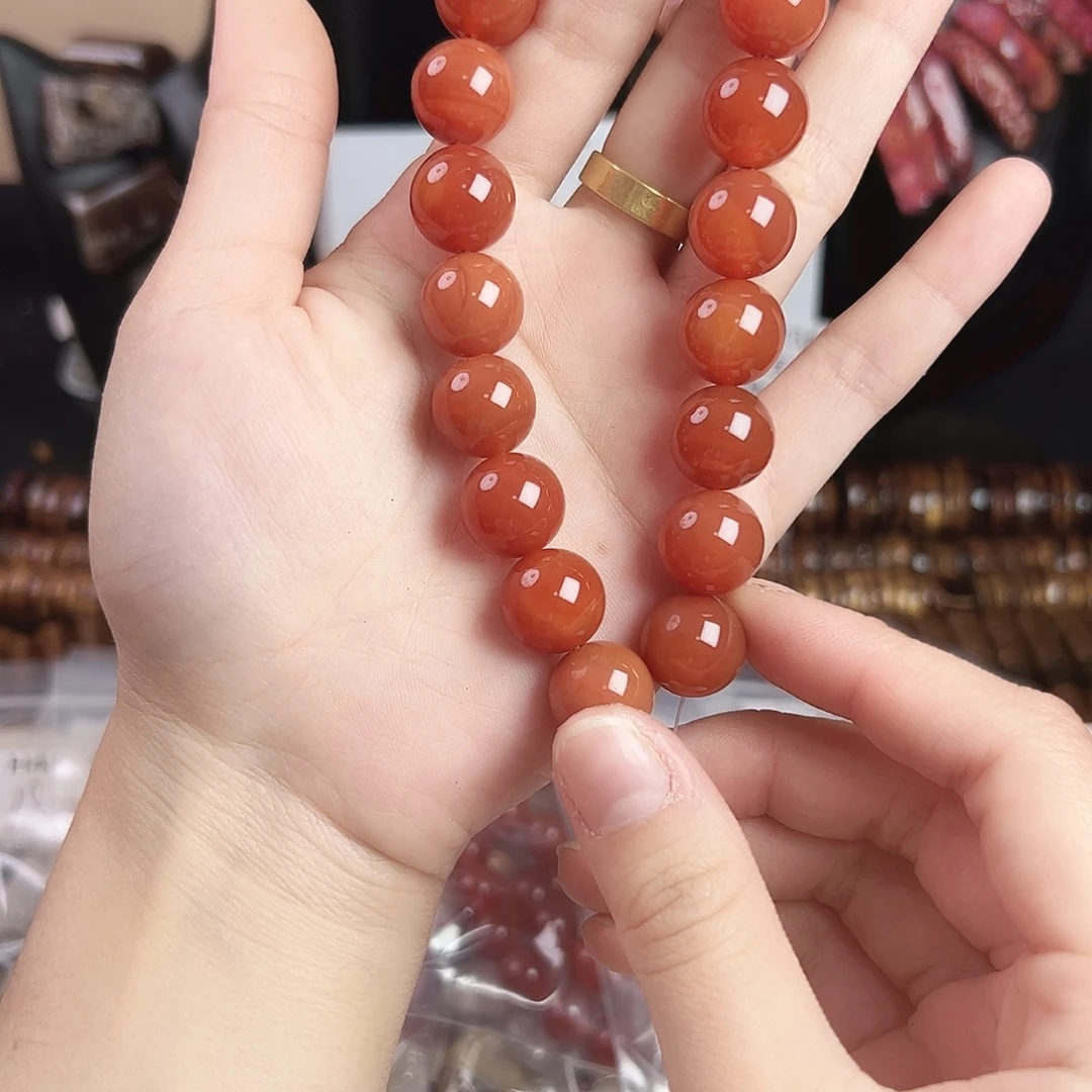 玛瑙/玉髓合金珠宝半成品h491 14m 亮面红玛瑙一条