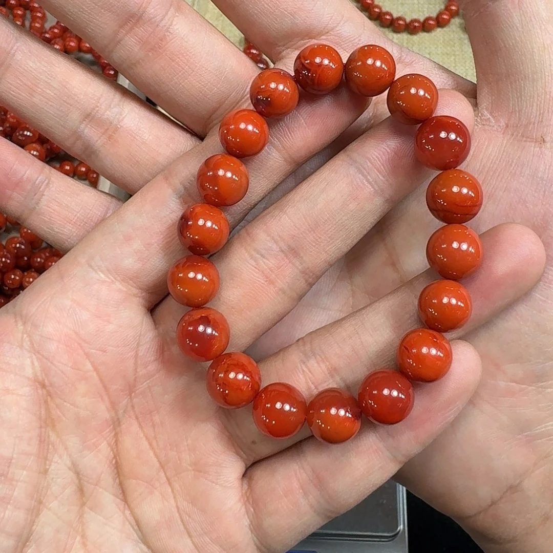 二***月南红玛瑙未镶嵌手链原矿南红手串10mm高品质满肉双色瓦西