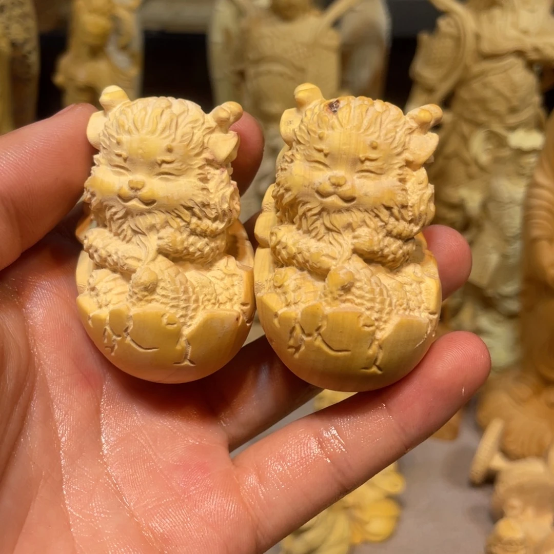 黄杨木瑕疵龙宝宝一对
