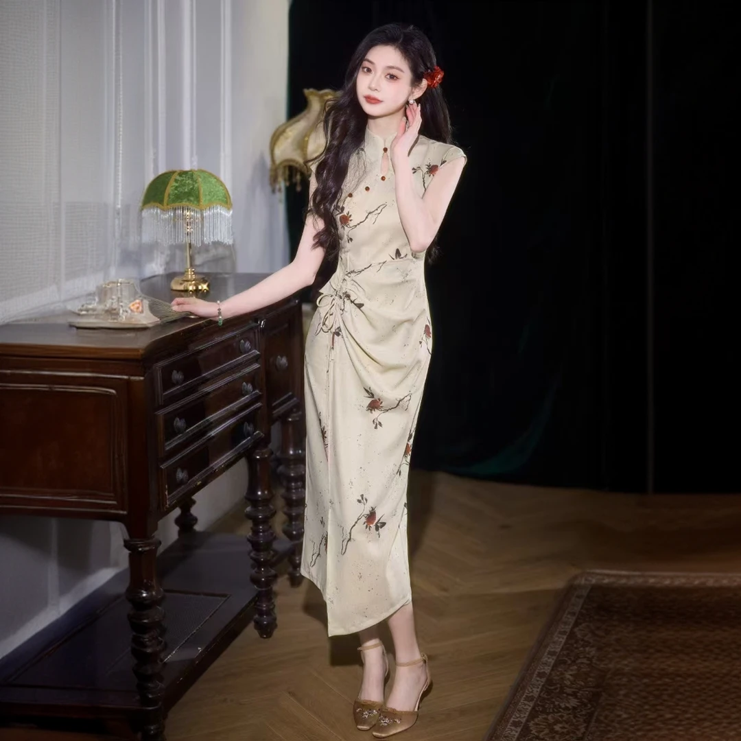 [月浸花颜]新中式夏季少女气质优雅旗袍清新日常可穿长款复古网红