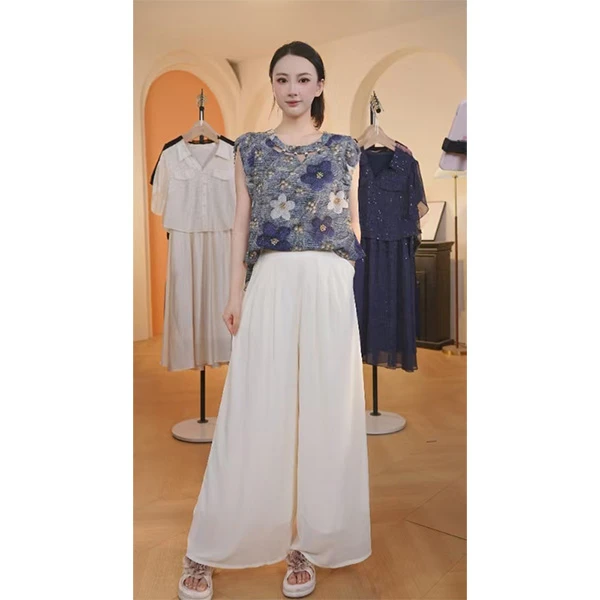 L9127 2025年夏季新款时尚气质优雅减龄上衣小衫+中长款裤裙