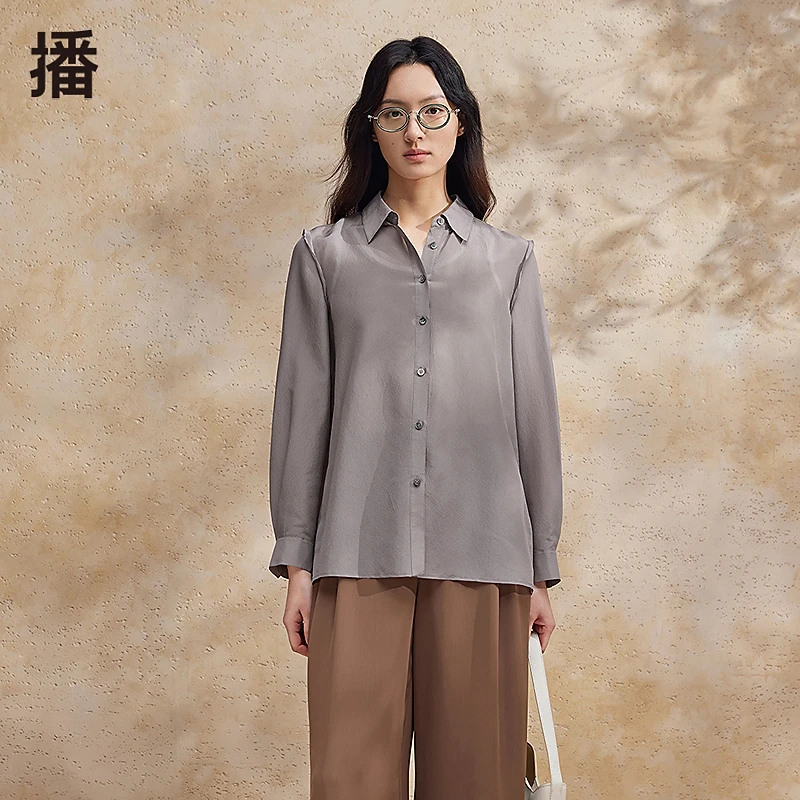 播气质衬衣长袖时尚休闲百搭宽松纯色花边装饰衬衫BDR2CD0683