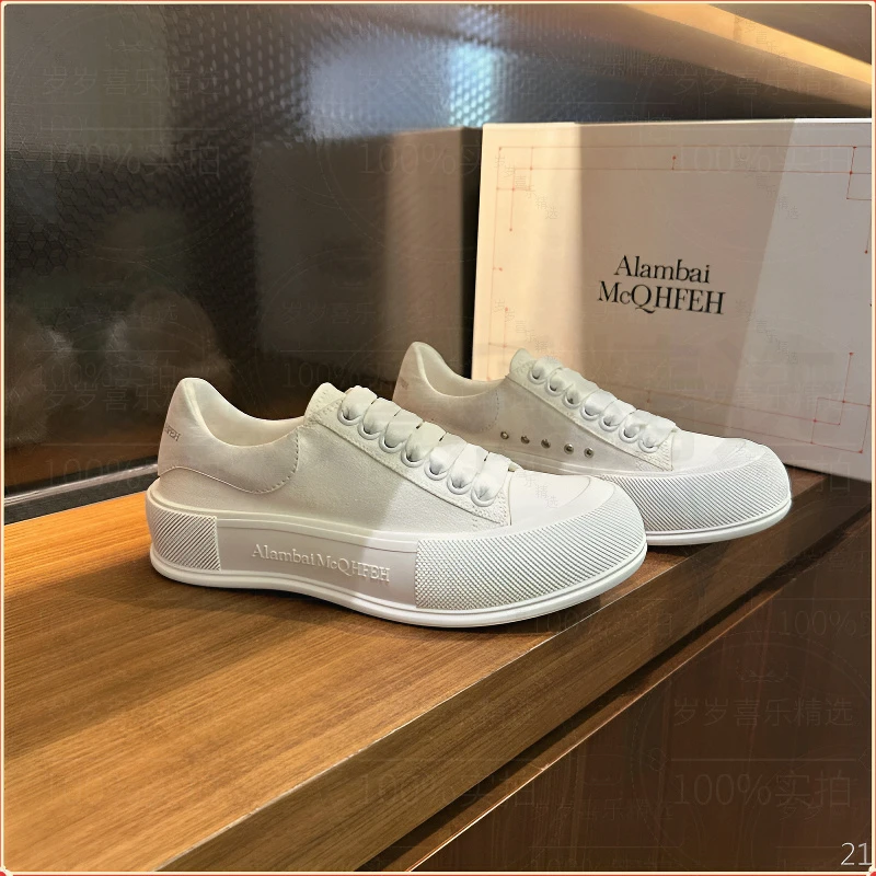 麦昆时尚百搭2025年春季新款松糕厚底增高小白鞋女休闲运动帆布鞋