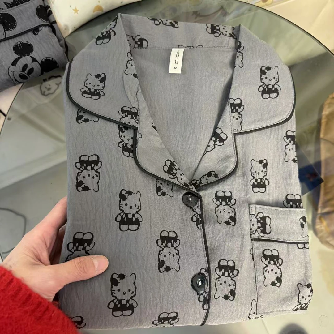 灰色可爱猫咪长袖睡衣女春秋季2025薄款甜美ins风宿舍家居服套装