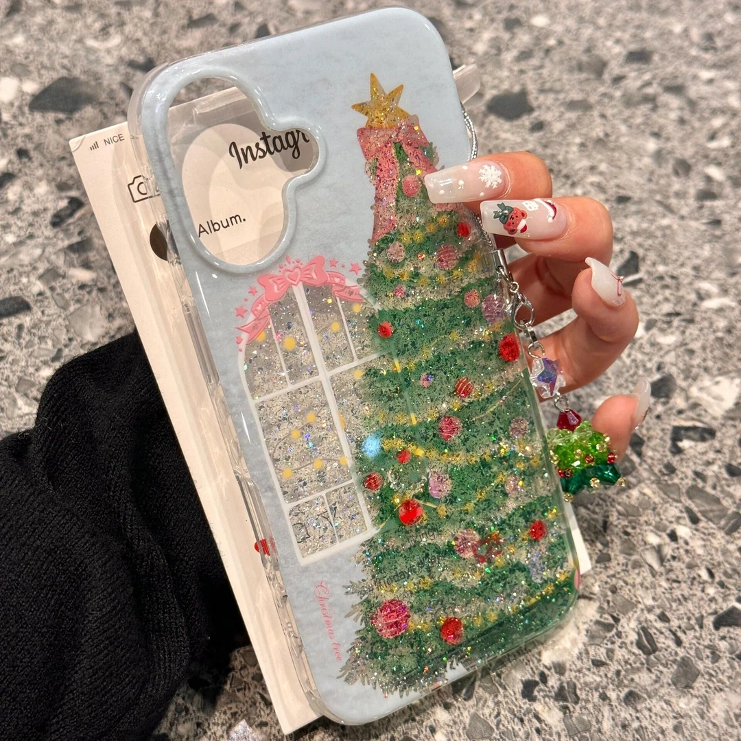 诚星泽闪粉圣诞树适用苹果17PROMAX手机壳iPhone16新款14全包13女