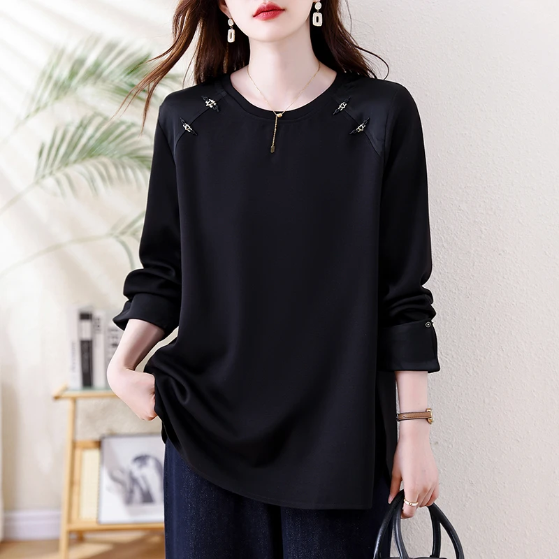 千金清冷感贵系衣服时尚新中式黑色长袖T恤打底衫洋气慵懒风上衣