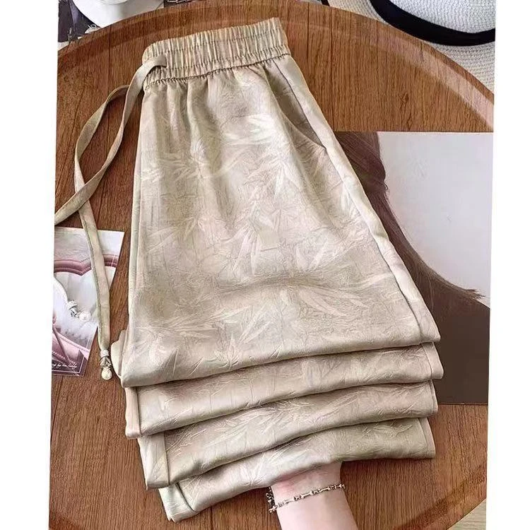 新中式醋酸肌理感轻奢双缎面冰氧吧小个子垂感阔腿裤