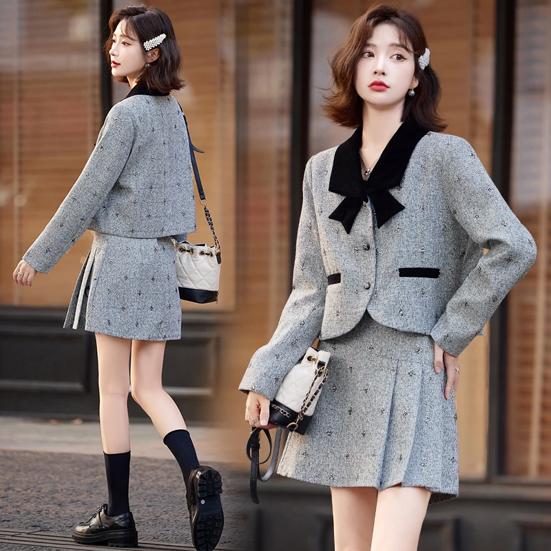 套装小香风春秋显瘦气质小个子洋气短款时尚2025新款半身裙女外套
