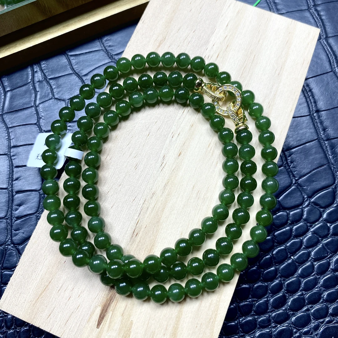 天然和田玉碧玉长链108颗多圈菠菜绿叠戴单带百搭长款