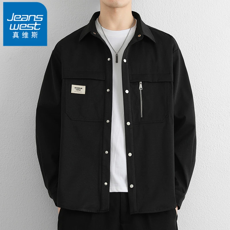 真维斯衬衫外套男士春秋季休闲亲肤舒适帅气复古潮牌男生长袖衬衣