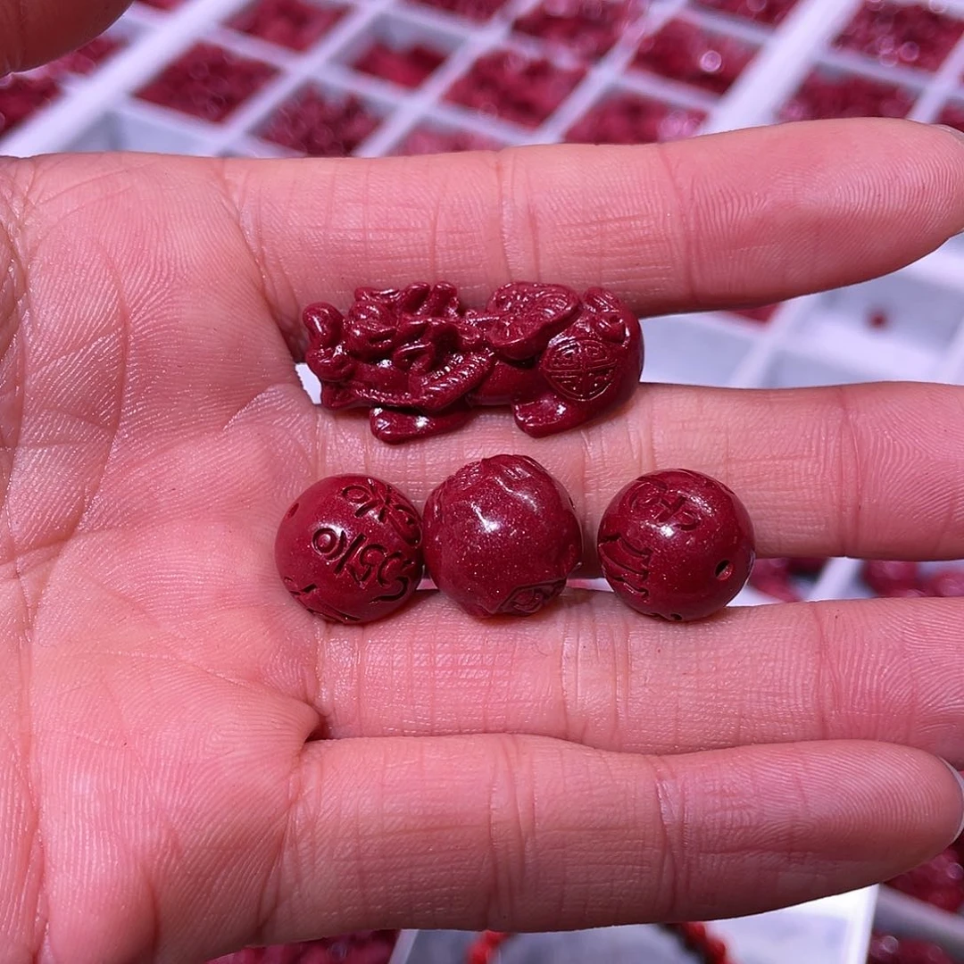 天然辰砂紫金砂14毫米六字2大日1如意貔貅1