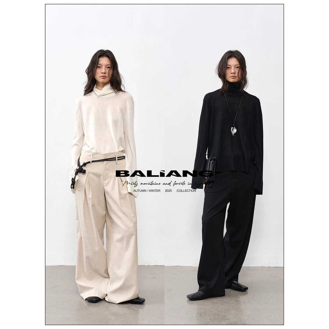 BALIANG「捌樑」 皎 'moonbeam' 高领微透开衩垂坠打底衫针织衫