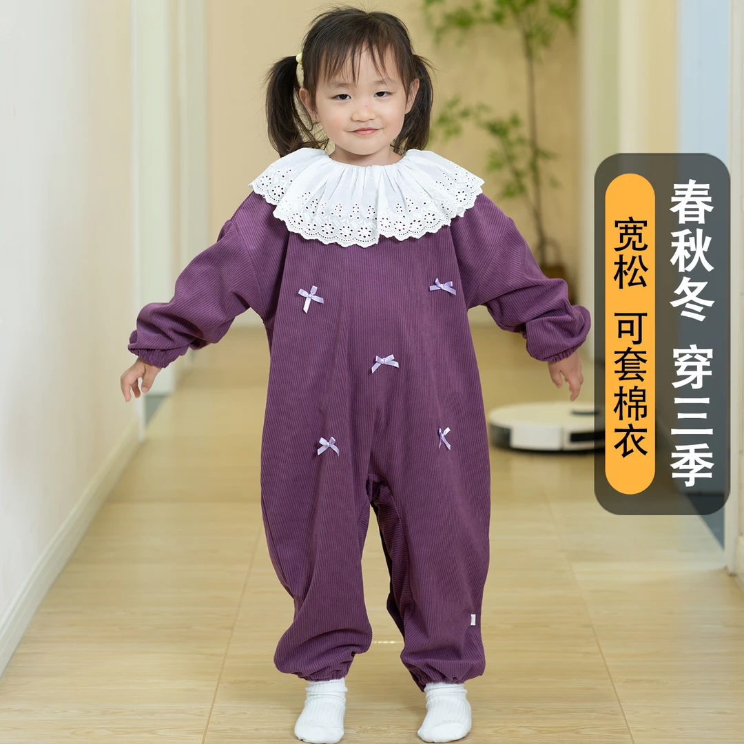 宝宝防脏爬爬服儿童连体罩衣外出公主幼儿长袖宽松秋冬婴儿爬行服