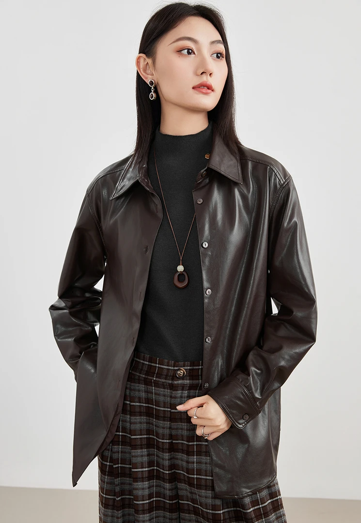 秋季美拉德风皮衣衬衫长袖外套YA25329W006