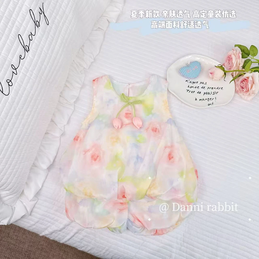 【Dannirabbit】*彩虹郁金香+立体花朵女童套装 X-7394