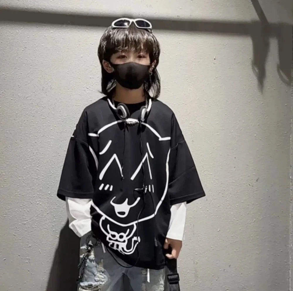 4124男女童时尚休闲百搭潮流卡通夏季短袖