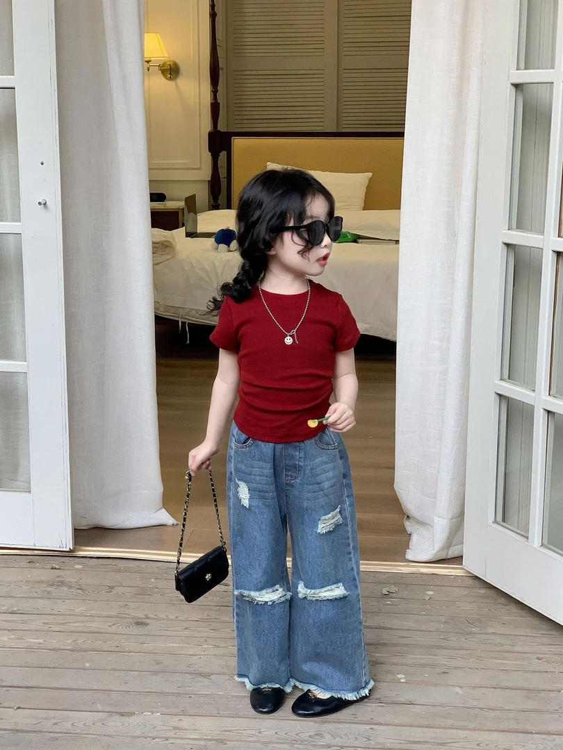 女童套装2025春夏季新款中小童韩版短袖背心 时尚儿童牛仔裤洋气