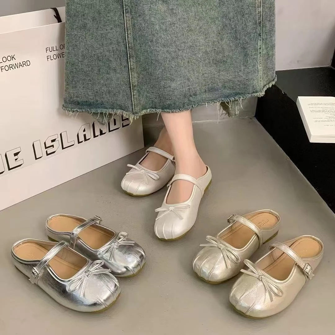 温柔风懒人半拖鞋女夏季时尚外穿蝴蝶结浅口小香风仙女配裙子9901