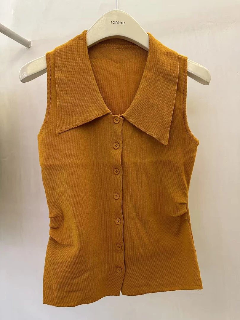 拼接极简风无袖复古港风毛针织衫简约衬衫百搭夏季