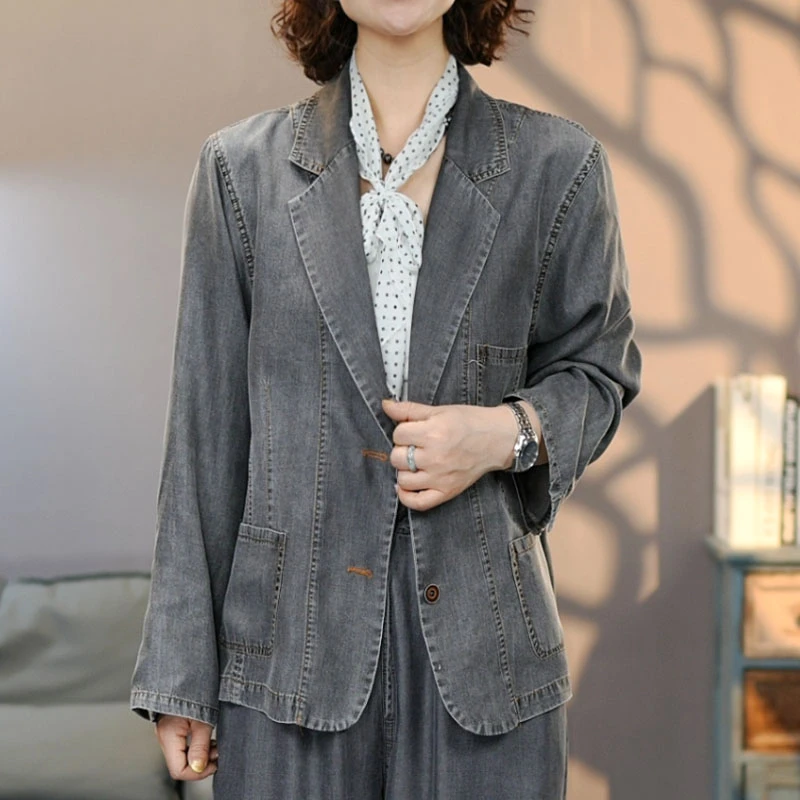 8816水墨灰夏季新品莱赛尔牛仔西装外套2025时尚百搭上衣防晒西服