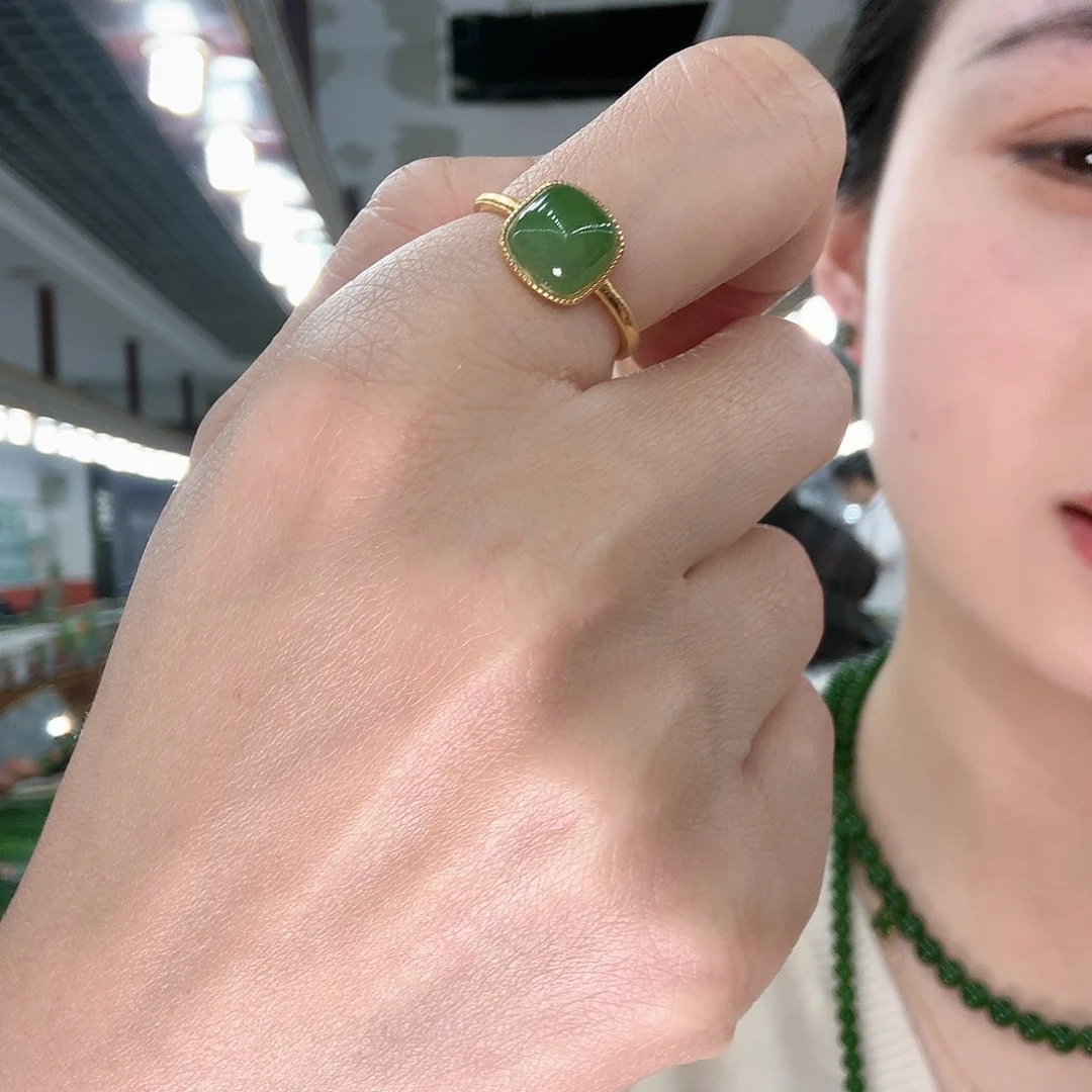 和田玉戒指银S925镶嵌慧*@